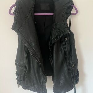 EUC RARE All Saints Asquith Hooded Leather Vest
